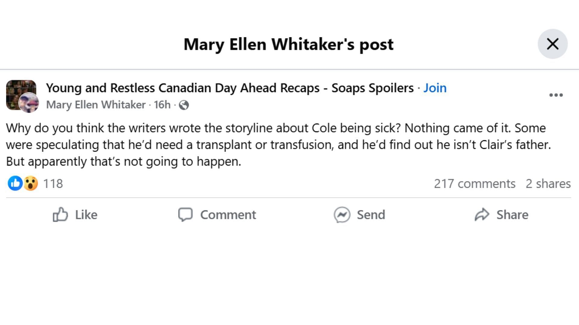 The original post by the fan (Image via Facebook/@Mary Ellen Whitaker)
